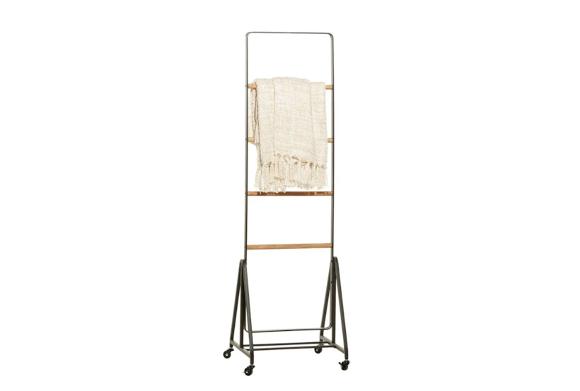 61 Inch Metal + Wood Standing Blanket Ladder On Casters - 360