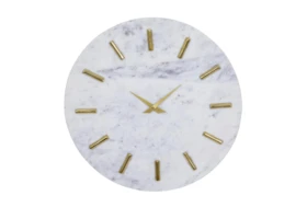 15X15 Inch White Marble + Gold Round Wall Clock