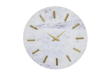 15X15 Inch White Marble + Gold Round Wall Clock - Main