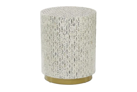 23 Inch White Mother Of Pearl Drum Stool