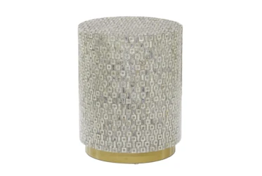 23 Inch Grey Mother Of Pearl Drum Stool