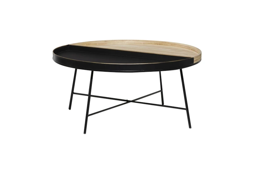 Metal And Wood Tray Round Coffee Table - 360