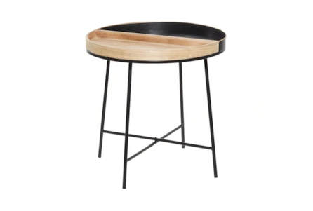 22 Inch Metal + Wood Tray Top Round End Table