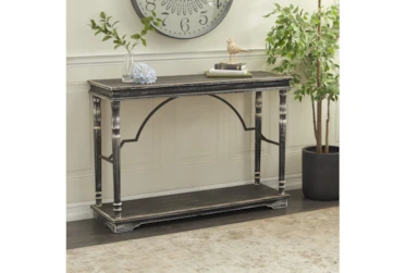 47 Inch Weathered Black Wood Architectural Console Table