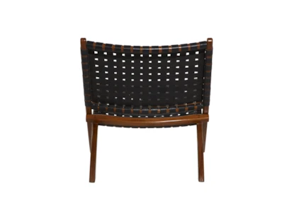 Black Leather Basketweave Folding Accent Chair - Back