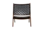 Black Leather Basketweave Folding Accent Chair - Front