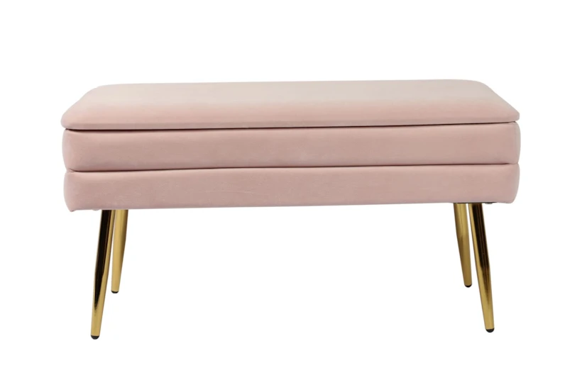 31" Lana Modern Blush Pink Velvet Bedroom Storage Bench - 360