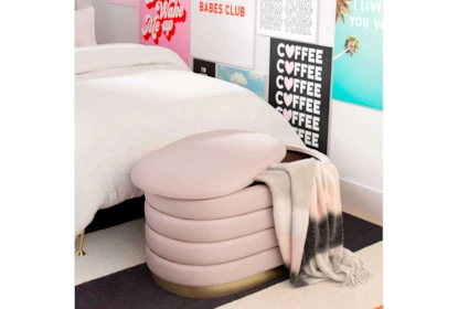 31 Celeste Modern Blush Pink Velvet Oval Bedroom Storage Bench
