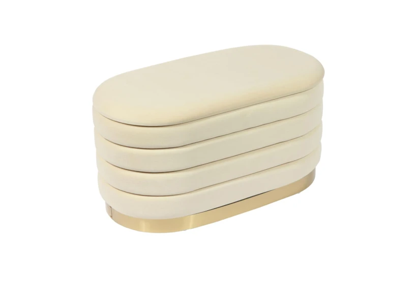 31" Celeste Modern Cream Velvet Oval Bedroom Storage Bench - 360