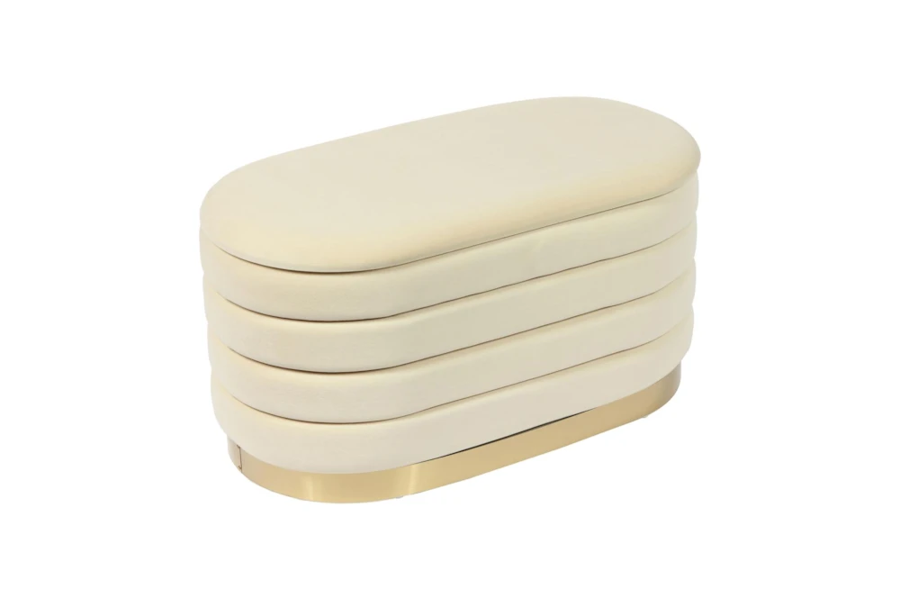 31" Celeste Modern Cream Velvet Oval Bedroom Storage Bench