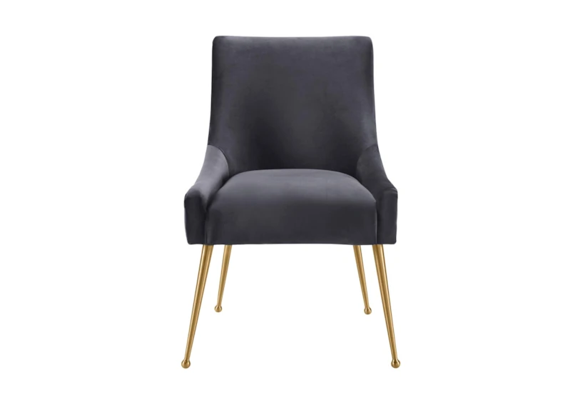 Rosalind Pleated Back Grey Velvet Dining Chair - 360