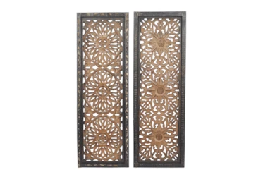36 Inch Brown Wood Wall Decor Set Of 2