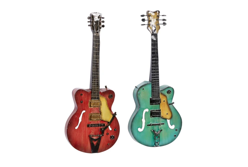 35X14 Inch Multi Color Iron Guitar Wall Decor Set Of 2 - 360