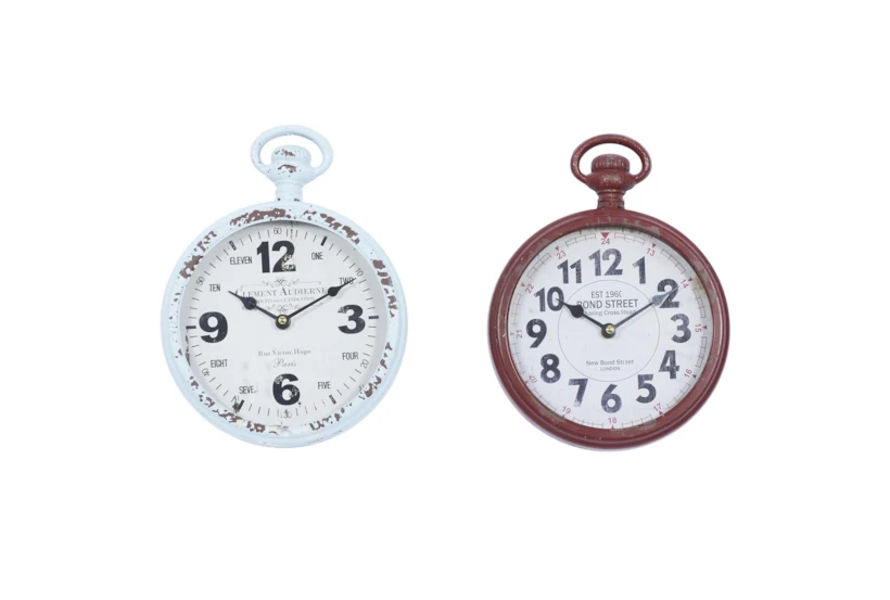 11 Inch Multi Color Iron Wall Clock Set Of 2 - 360