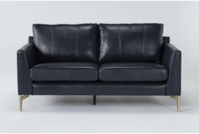 Marmont Navy 66" Leather Loveseat By Drew & Jonathan For Living Spaces