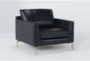 Marmont Navy Leather Chair By Drew & Jonathan For Living Spaces - Side
