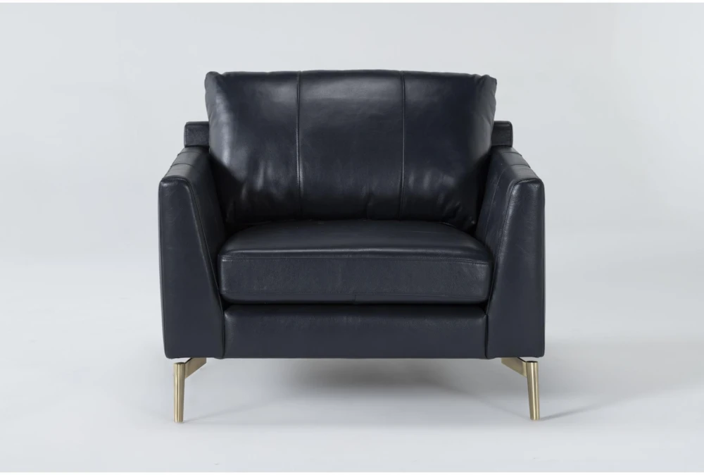 Marmont Navy Leather Chair By Drew & Jonathan For Living Spaces
