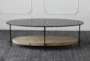 Black Marble Top + Reclaimed Pine Shelf Coffee Table - Front