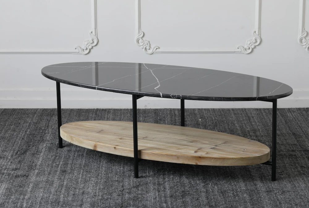 Black Marble Top + Reclaimed Pine Shelf Coffee Table