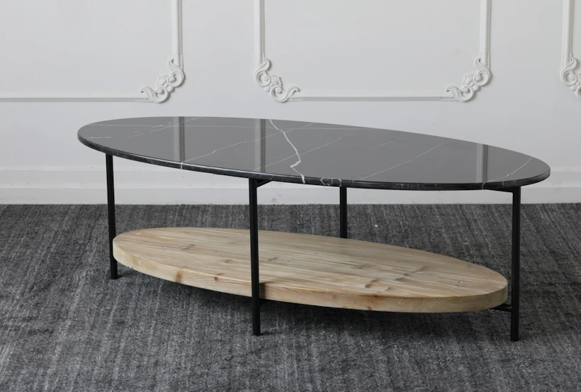 Black Marble Top + Reclaimed Pine Shelf Coffee Table - 360