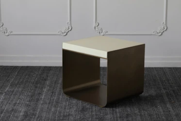 White Top + Brass Cradle Base Accent Table