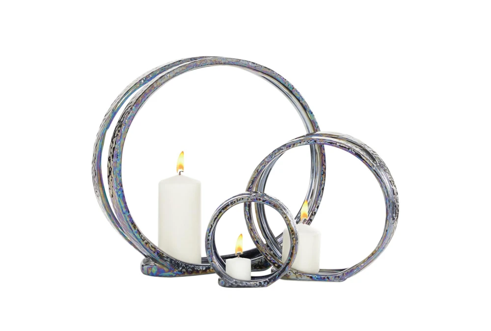 13" Silver Ceramic Candle Holder