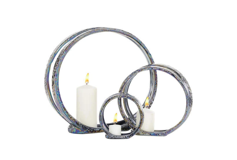 13" Silver Ceramic Candle Holder - 360