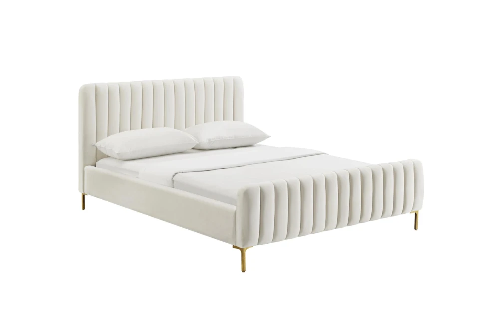 Lisette Cream Full Velvet Upholstered Platform Bed