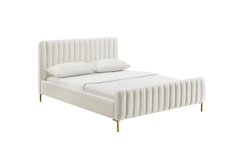 Lisette Cream Full Velvet Upholstered Platform Bed - 360