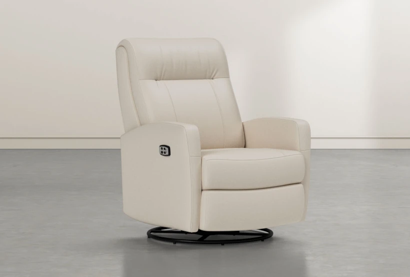Dale IV Ivory Leather Power Swivel Glider Recliner With Power Headrest - 360