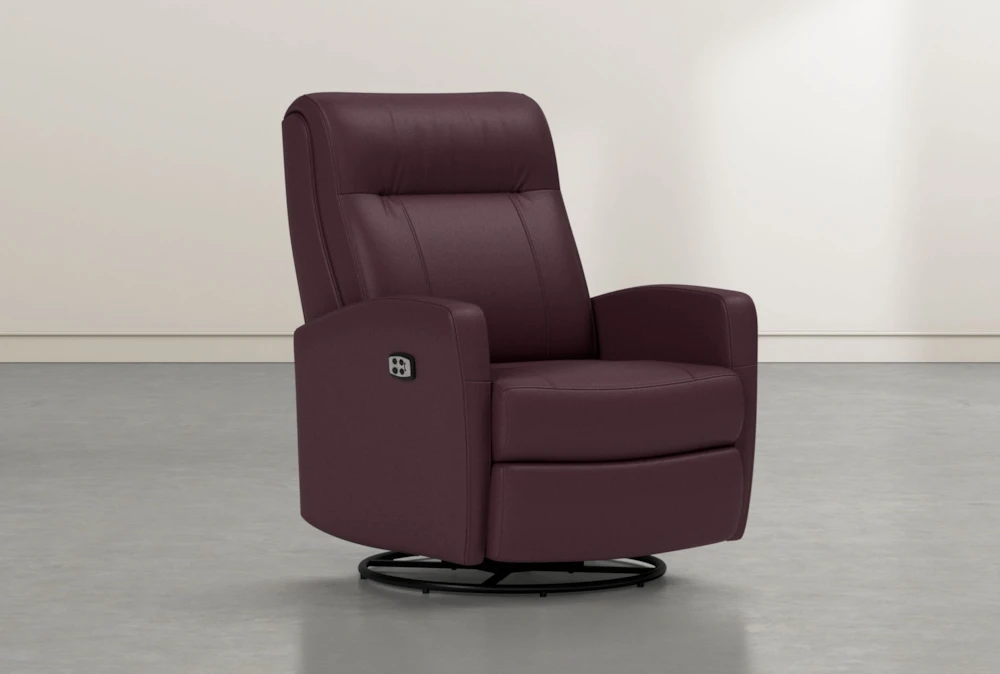 Dale IV Burgundy Leather Power Swivel Glider Recliner With Power Headrest