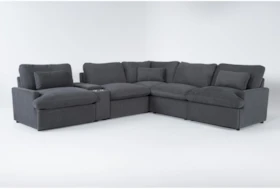 Jolene Dark Grey 134" 6 Piece Reclining Sectional With Three Power Recliners And A Console