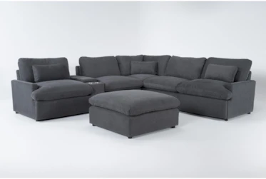 Jolene Dark Grey 134" 6 Piece Reclining Sectional With Three Power Recliners, Console & Ottoman