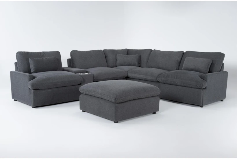 Jolene Dark Grey 134" 6 Piece Power Reclining Modular Sectional with 3 Power Recliners, Ottoman & Console with USB - 360