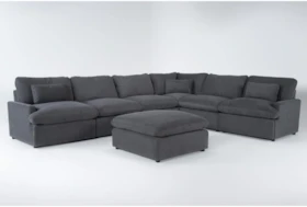 Jolene Dark Grey 158" 6 Piece Reclining Sectional With Three Power Recliners And Ottoman