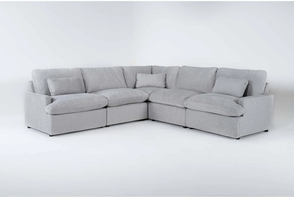 Jolene Silver Grey 120" 5 Piece Power Reclining L-Shaped Modular Sectional with 2 Power Recliners & USB
