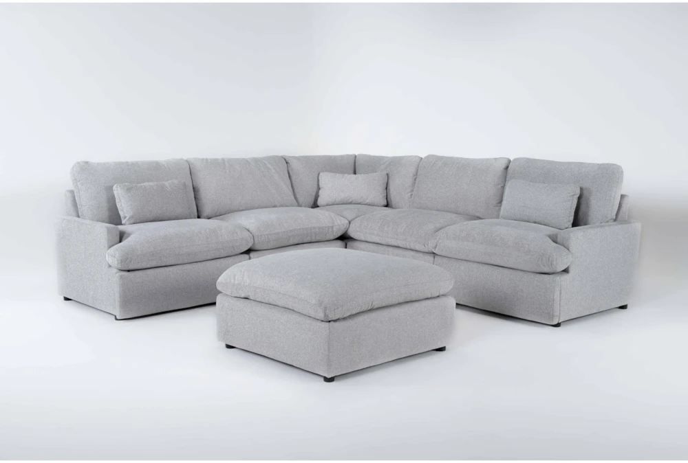 Jolene Silver Grey 120" 5 Piece Power Reclining L-Shaped Modular Sectional with 2 Power Recliners, USB & Ottoman