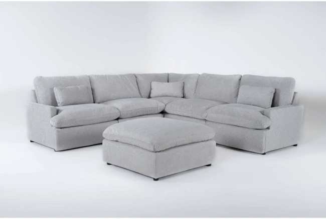 Jolene Silver Grey 5 Piece Reclining Sectional With Two Power Recliners And Ottoman - 360