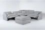 Jolene Silver Grey 134" 6 Piece Power Reclining L-Shaped Modular Sectional with 3 Power Recliners, Console, Storage, Cupholders, USB  & Ottoman - Side