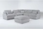 Jolene Silver Grey 134" 6 Piece Power Reclining L-Shaped Modular Sectional with 3 Power Recliners, Console, Storage, Cupholders, USB  & Ottoman - Signature