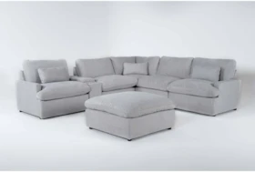 Jolene Silver Grey 134" 6 Piece Reclining Sectional With Three Power Recliners, Console & Ottoman