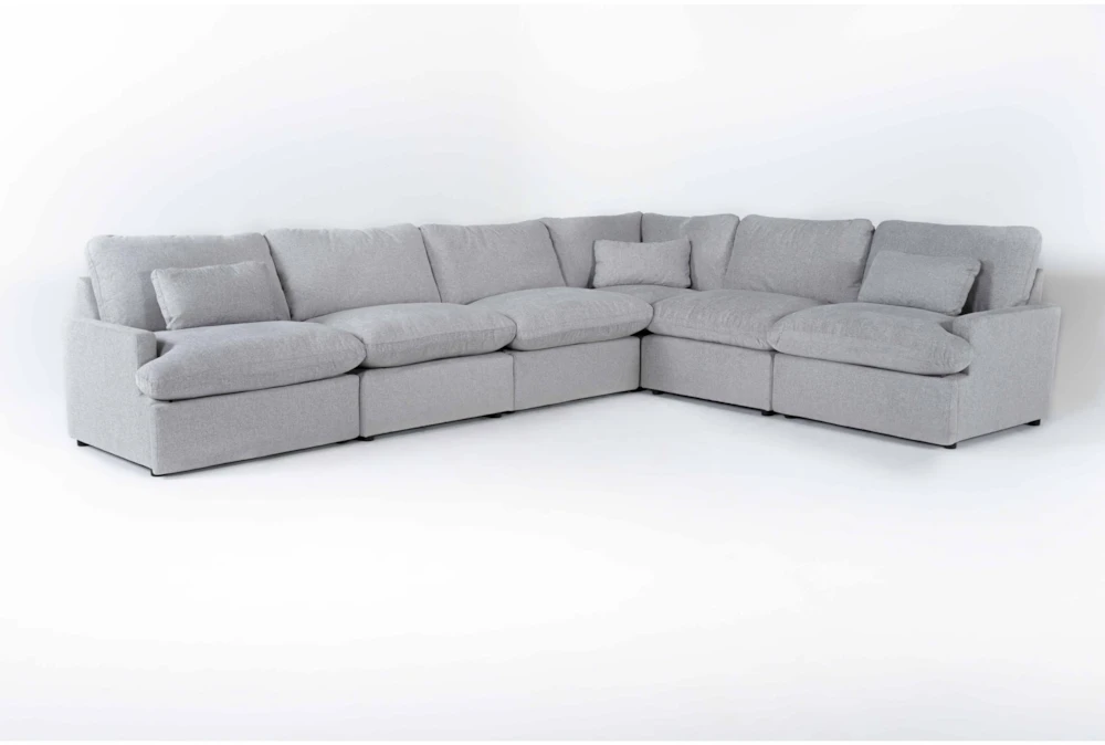 Jolene Silver Grey 158" 6 Piece Power Reclining L-Shaped Modular Sectional with 3 Power Recliners & USB