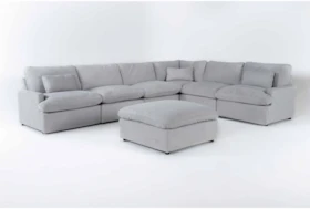 Jolene Silver Grey 158" 6 Piece Reclining Sectional With Three Power Recliners And Ottoman