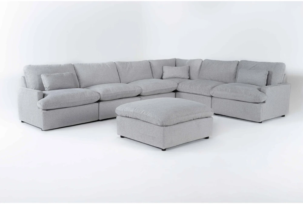 Jolene Silver Grey 158" 6 Piece L-Shaped Modular Sectional with Ottoman