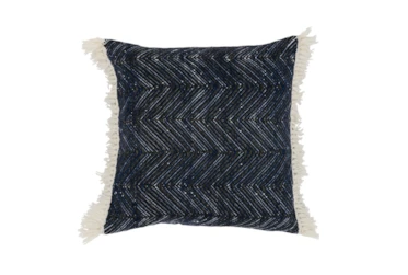 20X20 Navy Textural Zig Zag With Fringe Performance Pillow