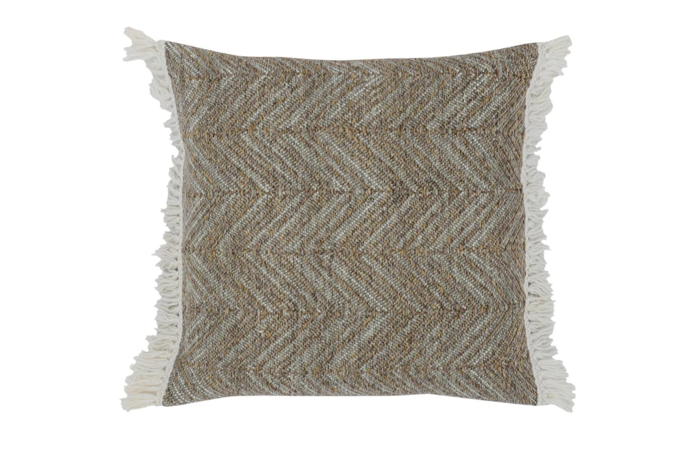 20X20 Gray Textural Zig Zag With Fringe Performance Pillow
