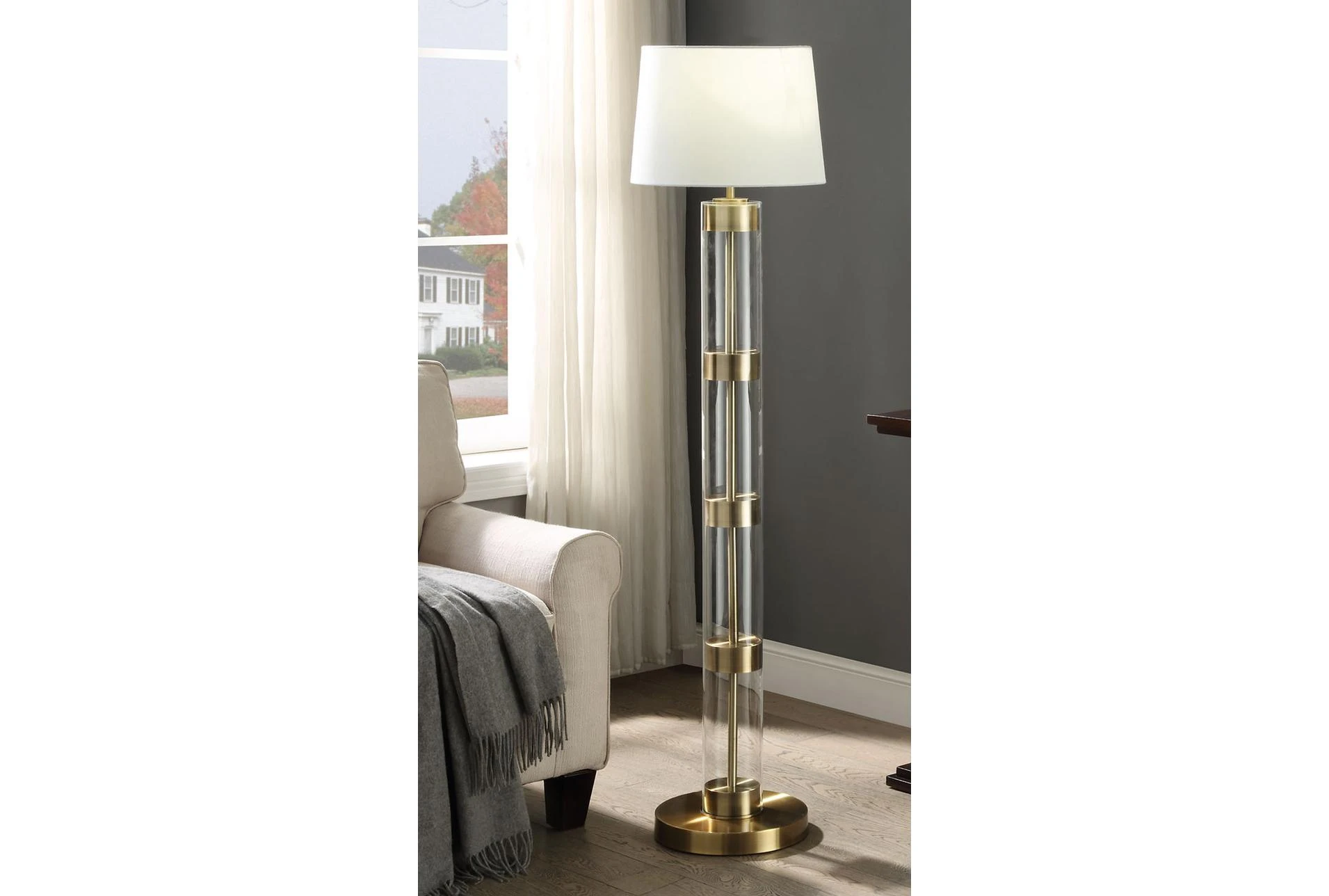 58 Inch Glass Antique Brass Floor Lamp, Clear Glass Floor Lamp