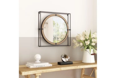 24X22 Round Mirror With Painted Steel Square Frame