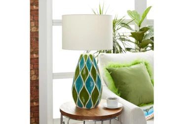 27" Green And Blue Ceramic Stone Table Lamp