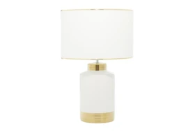 23" White And Gold Ceramic Table Lamp